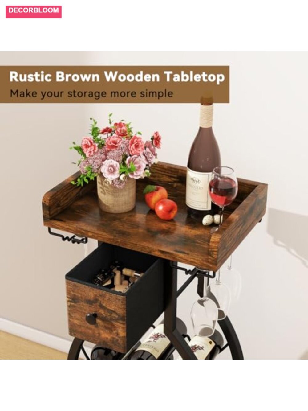Freestanding Floor Wine Rack with Storage Drawer, 15 Bottle Capacity, Glass - Picture 5 of 6